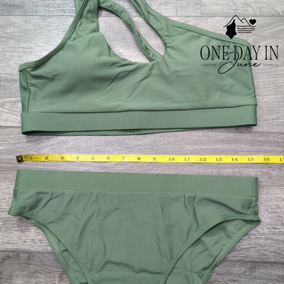 Pink Queen One Shoulder Crop Bikini Swimsuit Size L - Picture 2 of 4